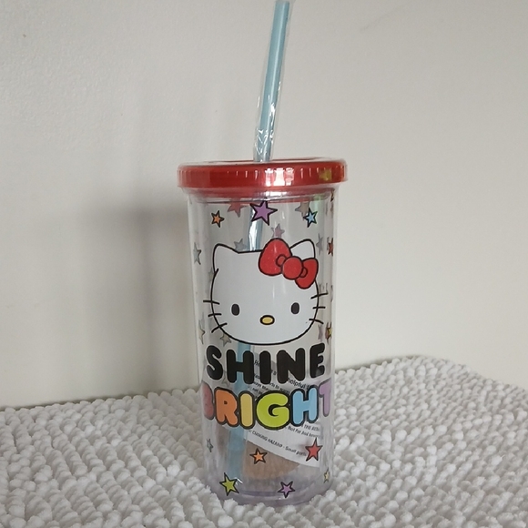 Hello Kitty Other - Hello Kitty Colorful Girly SHINE BRIGHT Tumbler with Red Lid and Colorful Stars